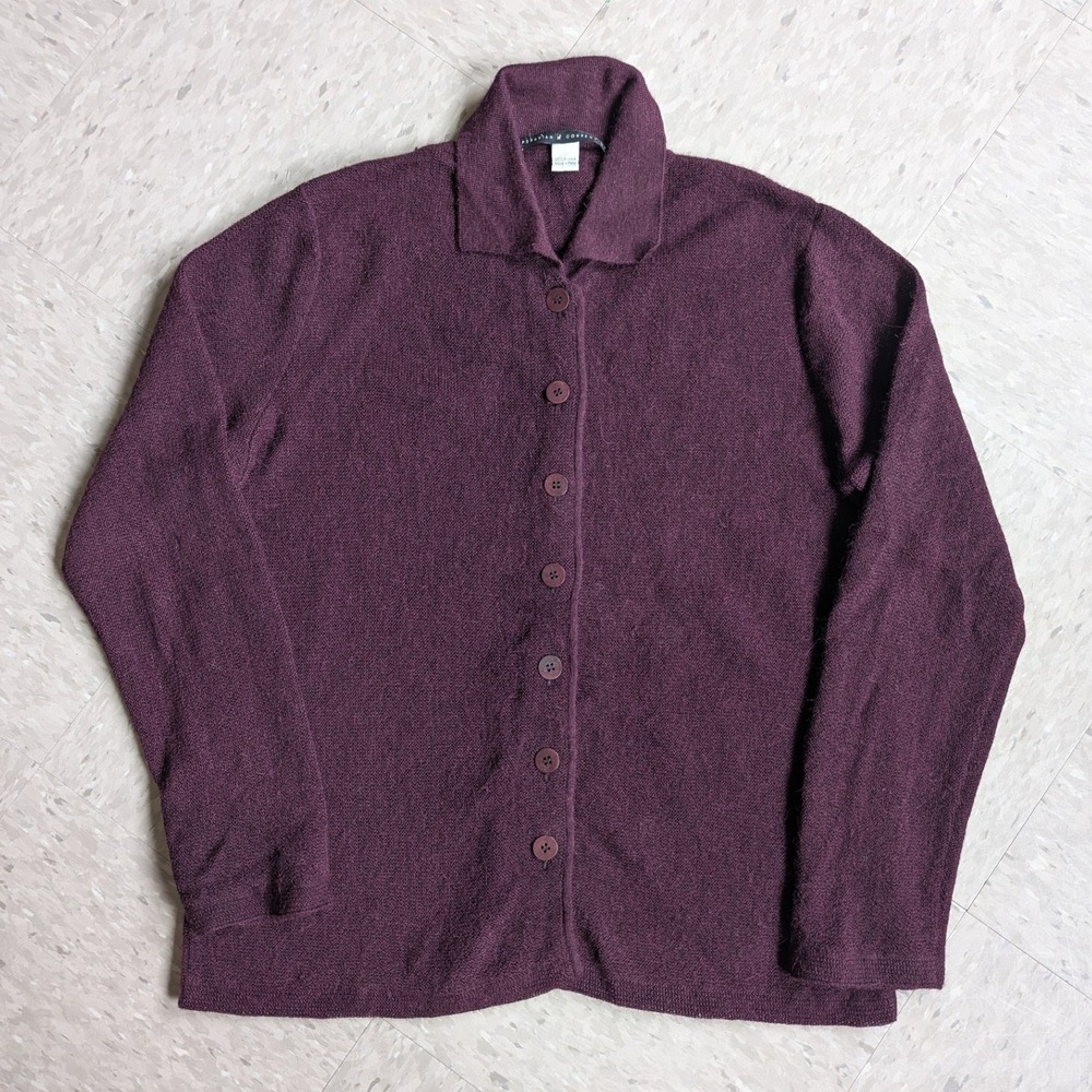 Peruvian Connection Maroon Burgundy 100% Alpaca Button Collar Cardigan Sweater